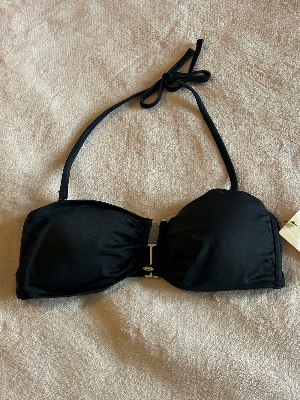 Lively black bandeau halter bikini top gathered cups removable pads size s